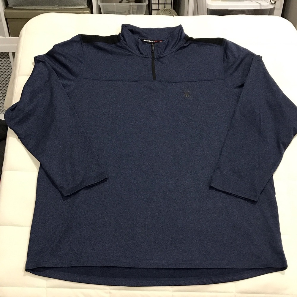 Spyder Navy Half zip Pullover Base wear Top with Gold Spider Emblem